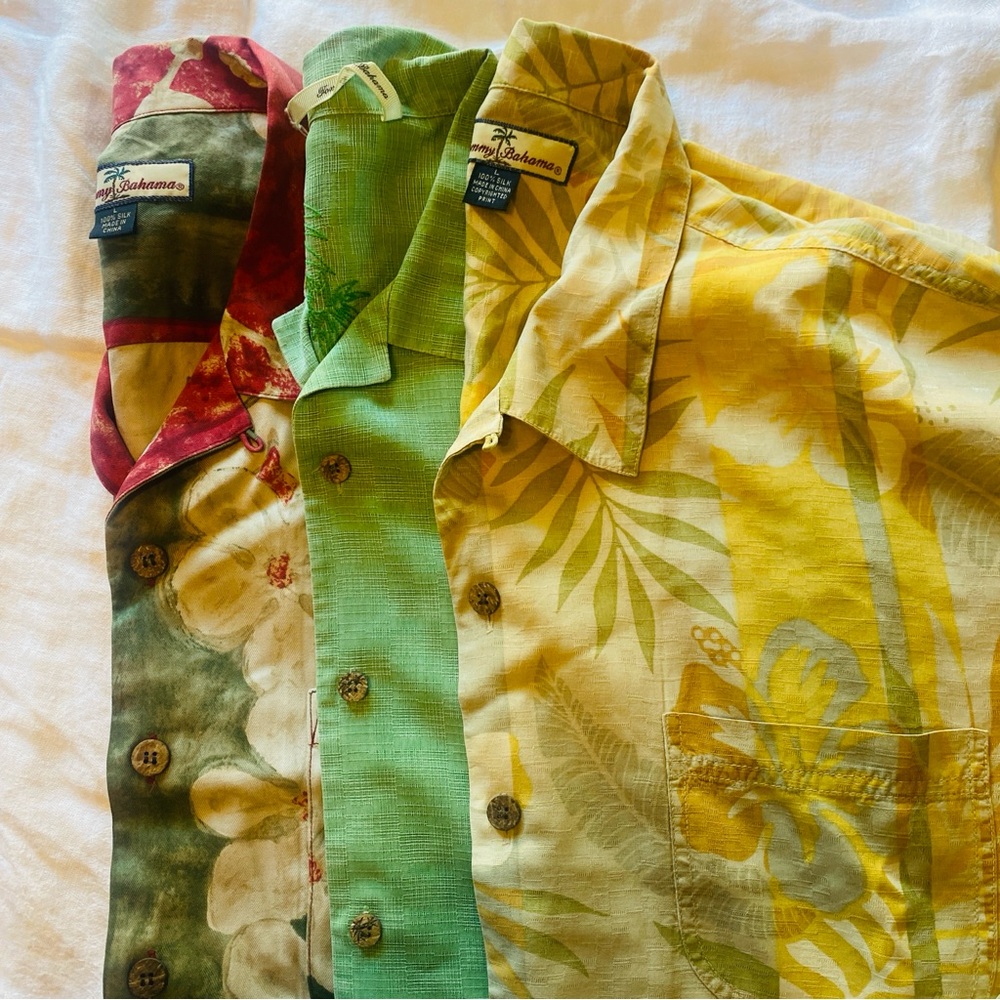 Three Tommy Bahama Silk shirts large